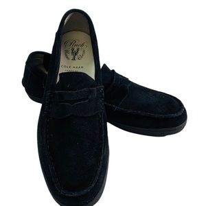 Cole Haan Black Suede Punch Marine Penny Loafers